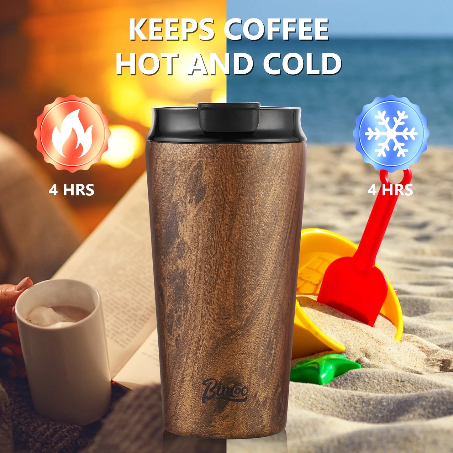 Bincoo 280ml 500ML Stainless Steel Coffee Cup With Ceramic inner liner Double Layer Thermal Mug Travel Car Insulated Water Cups