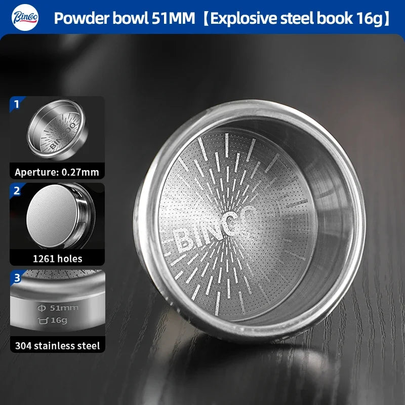 BINCOO High Precision Extraction Matrix Basket Filter,Micro Sieve Filter Basket Stainless Steel Portafilter Basket for 51/58.5mm