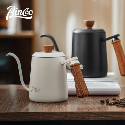 Bincoo GYKF2313 Stainless Steel Hand Drip Coffee Kettle with Real Wood Handle Long Gooseneck Spout  Precision Pouring and Home Brewing
