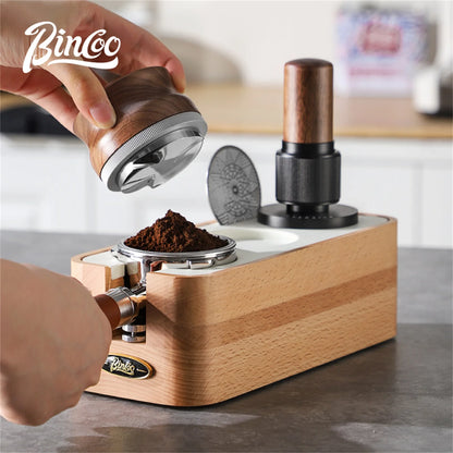 Bincoo Beech Wood Coffee Tamping Stand Tamper Station Fits 51/58mm Portafilters Espresso Distributor Base Set Home Barista Tools