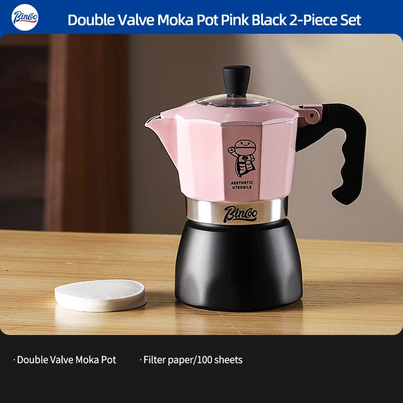 Bincoo Double Valve Coffee Moka Pot Espresso Maker Italian Coffee Concentrated Extraction Coffee Pot Barista Accessories 220V