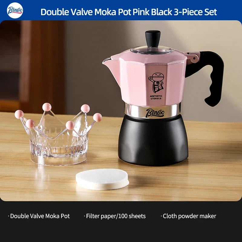 Bincoo Double Valve Coffee Moka Pot Espresso Maker Italian Coffee Concentrated Extraction Coffee Pot Barista Accessories 220V