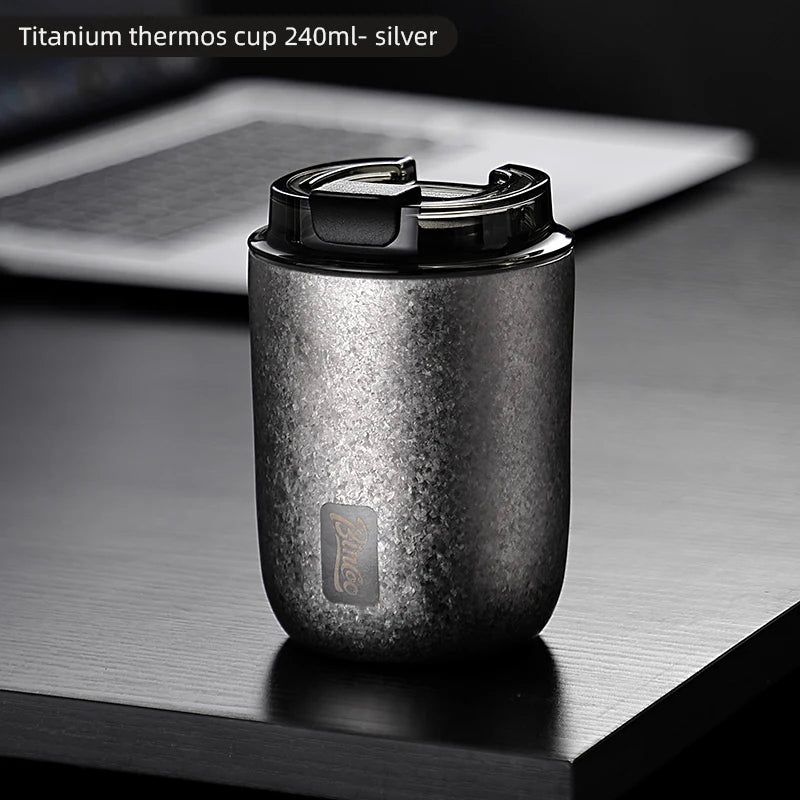 BINCOO 240ML Pure Titanium Coffee Thermos Cup Car Leak-proof Travel Thermal Mug Portable Vacuum Insulated Coffee Cup Gift Box