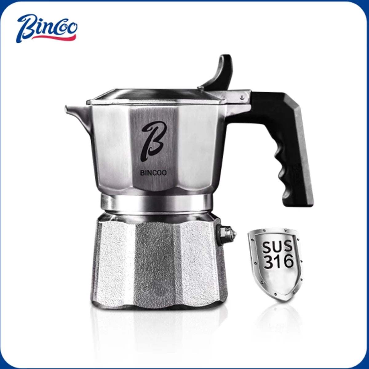 Bincoo Three Valve Mocha Pot Concentrated Latte 316 Stainless Steel Coffee Pot for Baristas Use Mocha Dual Valve Extraction Pots