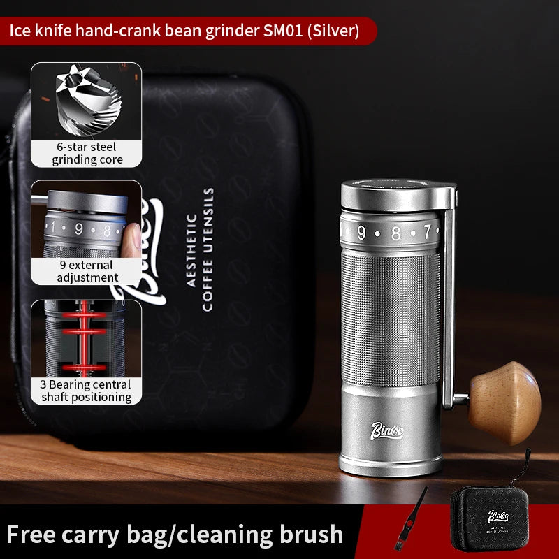 Bincoo Manual Coffee Grinder Hand Adjustable Portable Mill 420 CNC Steel Core Burr Inside Foldable Coffee Grinder Barista Tools