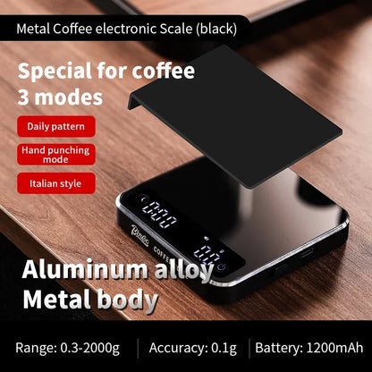 Bincoo Electronic Coffee Scale Digital Metal Body&Mirror Glass Portable Kitchen Scale With Timer Precision 0.01g Weight Barista