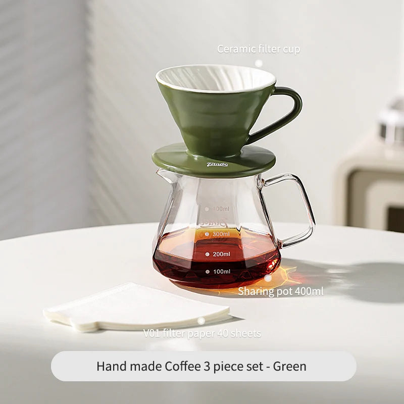 Bincoo GYKF0679 Drip Coffee Set with Ceramic Filter and Glass Carafe All in One Pour Over Brewing Ideal for Beginners Gift Presentation