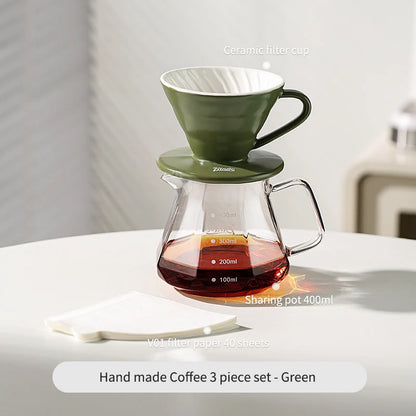 Bincoo GYKF0679 Drip Coffee Set with Ceramic Filter and Glass Carafe All in One Pour Over Brewing Ideal for Beginners Gift Presentation