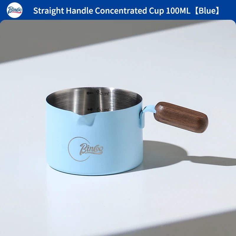 Bincoo Stainless Steel Espresso Measuring Cup With Wood Handle Espresso Shot Cup for Coffee Extraction and Milk Frothing Barista