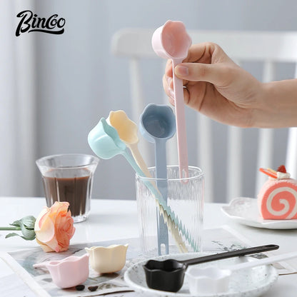 Bincoo rosette coffee spoon colorful short coffee measuring spoon long handle coffee bean spoon pressed powder spoon