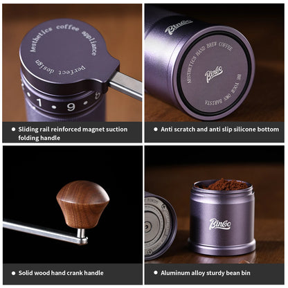 Bincoo Professional  Upgrade Manual Coffee Grinder CNC Stainless Steel Burr Adjustable Foldable Hand-Crank Coffee Bean Grinding