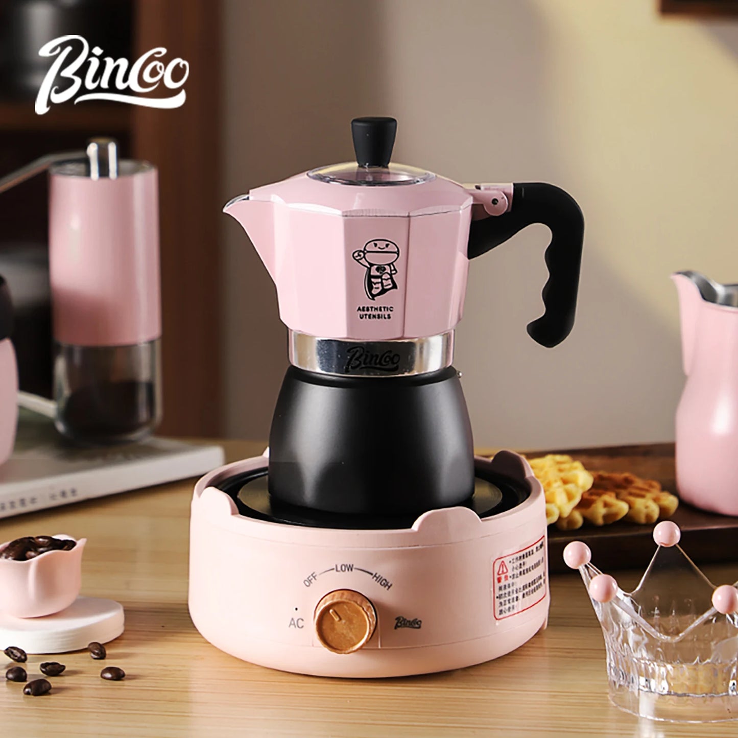 Bincoo Double Valve Coffee Moka Pot Espresso Maker Italian Coffee Concentrated Extraction Coffee Pot Barista Accessories 220V