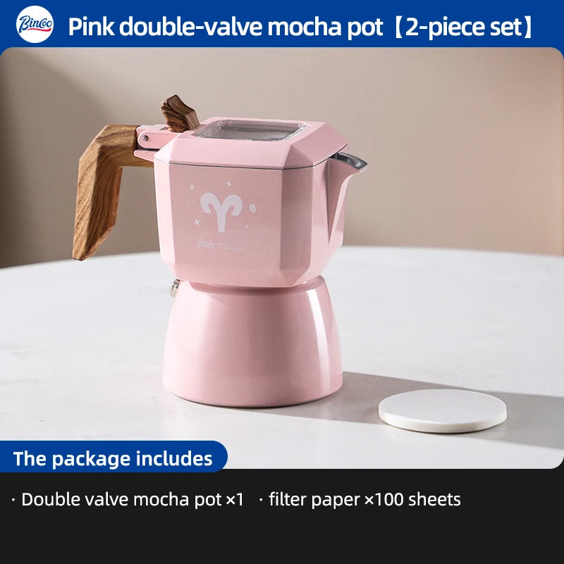 Bincoo Aries Sagittarius Star Dual Valve Moka Pot Espresso Extraction Pot Italian Home Barista Tools Electric Heating Stove 220V