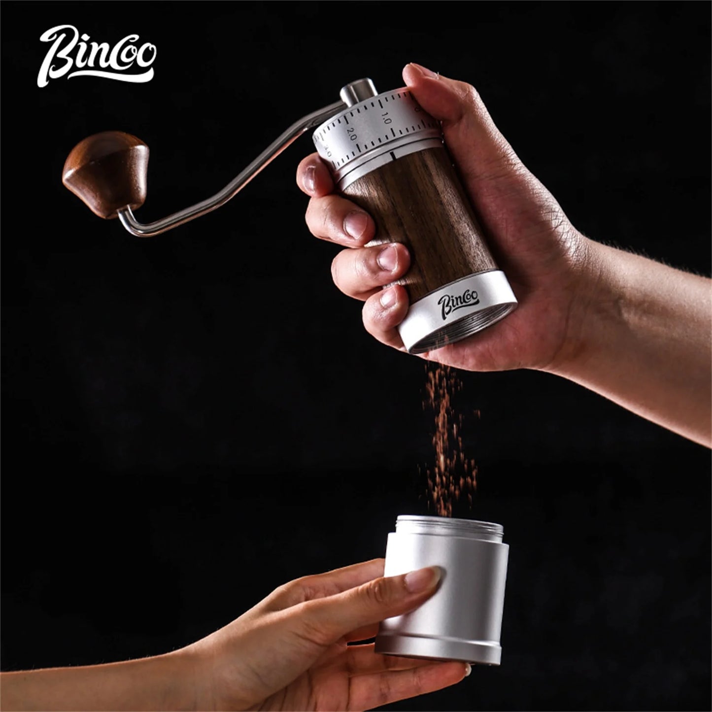 Bincoo Manual Coffee Grinder 38mm CNC 420 6-Star Steel Burr 9-Grade External Adjustment Aluminum Body for Precise Hand Grinding