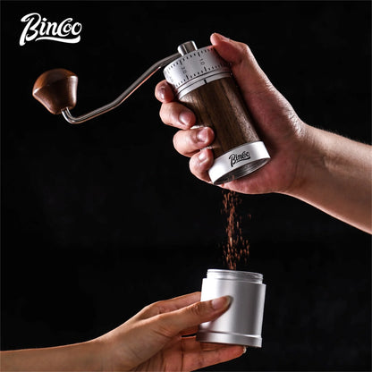 Bincoo Manual Coffee Grinder 38mm CNC 420 6-Star Steel Burr 9-Grade External Adjustment Aluminum Body for Precise Hand Grinding