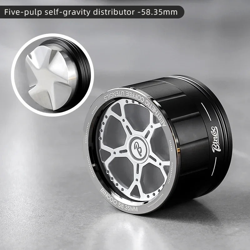 Bincoo Self Gravity Powder Distributor Stainless Steel Powder Hammer 58.35/58mm Automatic Height Adjustment Italian Barista Tool