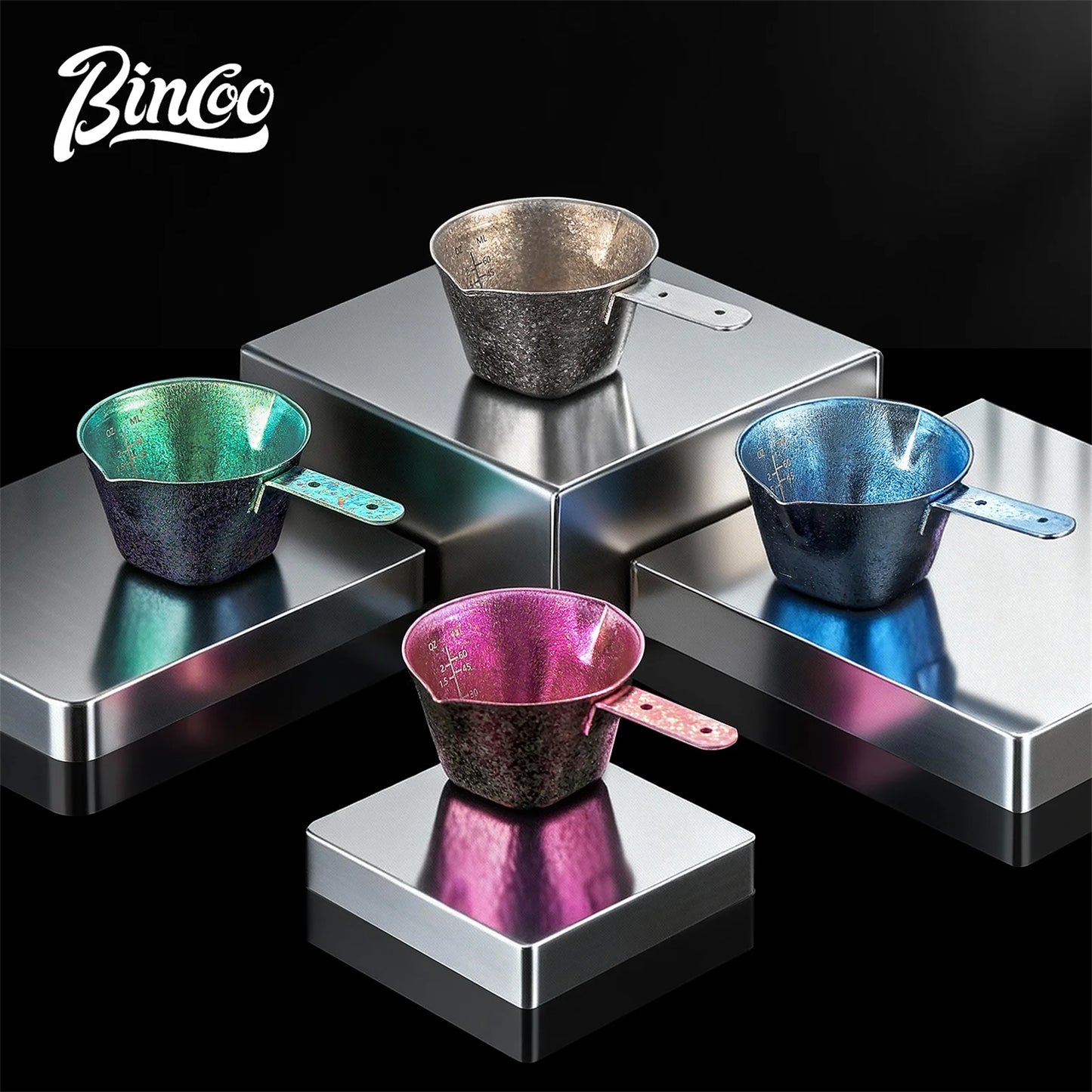 Bincoo Premium Titanium Double Eagle Spout Measuring Cup 90ml with Visible Scale for Home Baristas Large Capacity Easy Flow