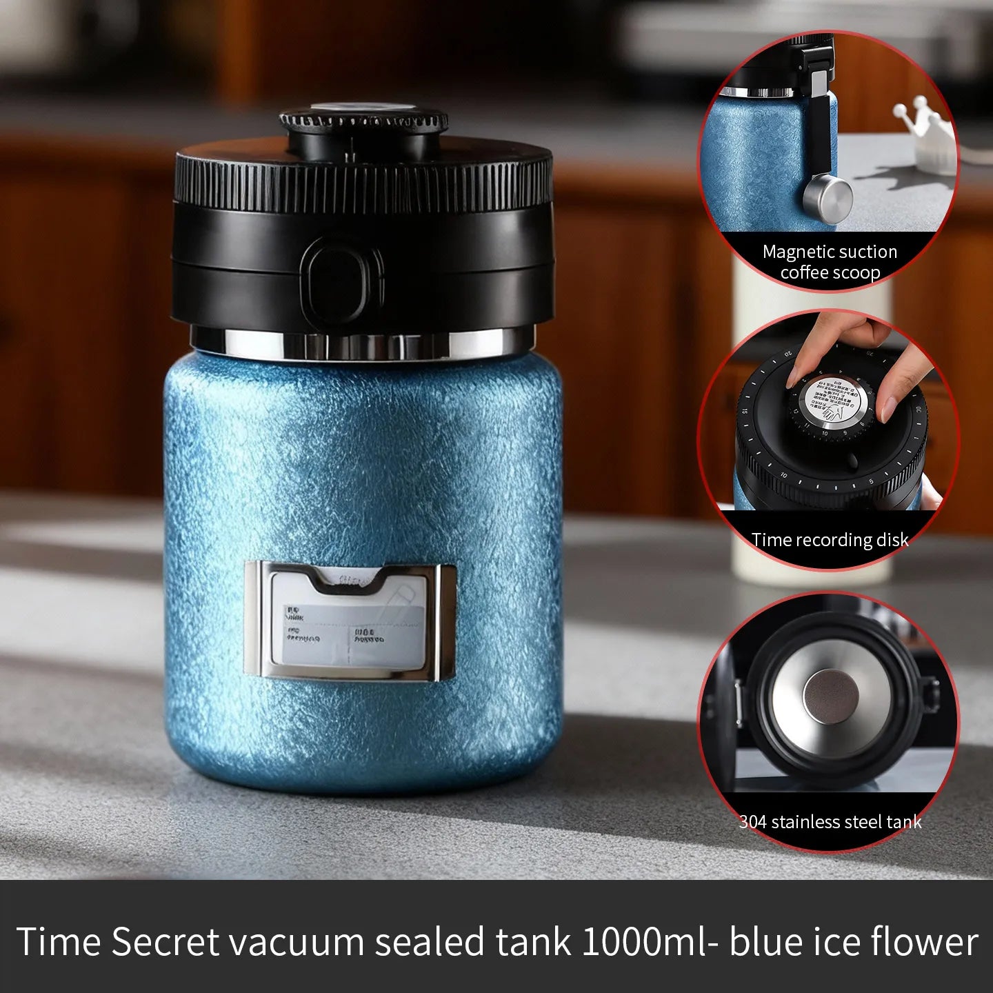 Bincoo 1000ML Stainless Steel Sealed Coffee Canister Vacuum Coffee Beans Bags Storage Camping Airtight Container For Food Fresh