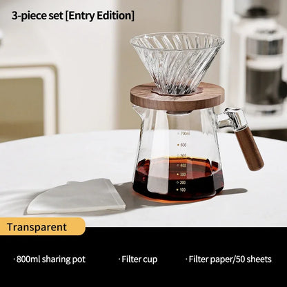 Bincoo 800ml Barista Pour Over Coffee Maker Set Glass Carafe Coffee with Glass Coffee Filter Drip Espresso Maker for Home&Office