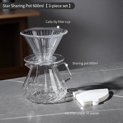 Bincoo 400/600ML Coffee Server Sharing Pot Dripper Cup with 40Pcs Disposable Coffee Filter Paper Drip Coffee Set