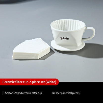 Bincoo Ceramic Trapezoid Coffee Dripper – Fan-Shaped 3-Hole Pour Over Filter Cone, Bonus 50PCS Filter Paper Included