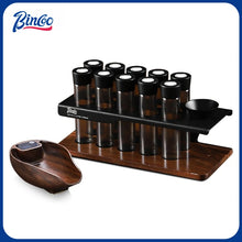 BINCOO Coffee Bean Storage Rack with 8 Airtight Glass Vials & Wooden Base, Single Dose Espresso Bean Dispenser System