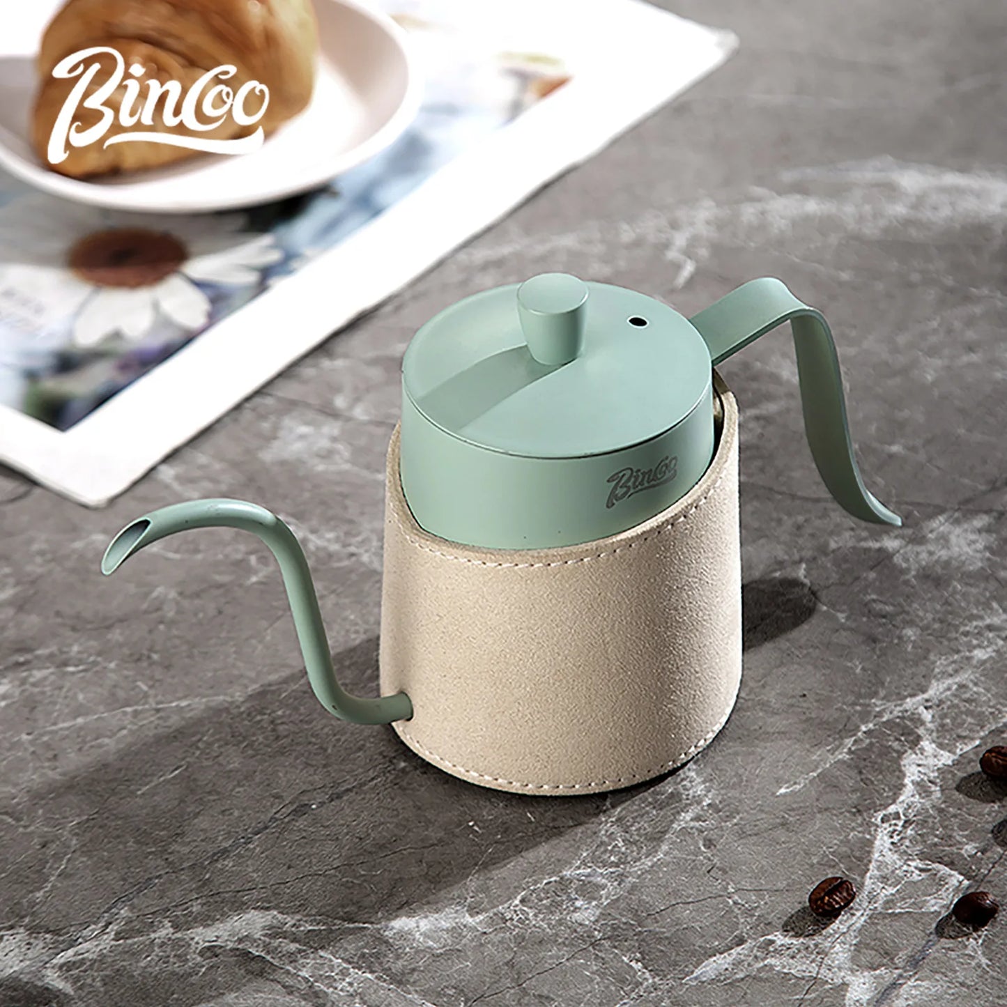 Bincoo 350ML Hand Brewed Coffee Pot Stainless Steel Goose Neck Long Spout Narrow Mouth with Handle Milk Foam Teapot Kitchen Tool