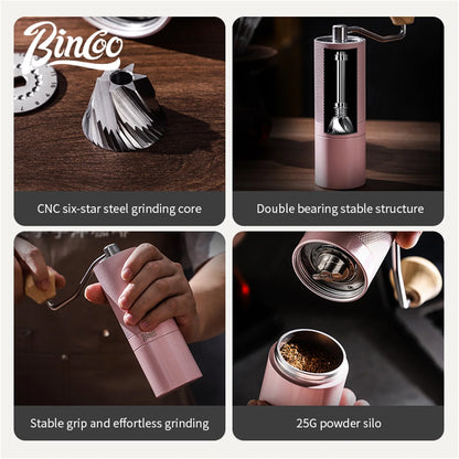 Bincoo Professional Manual Coffee Grinder Six Star Steel Knife Wheel Hand Cranked Coffee Grinder Portable Camping Barista Tools