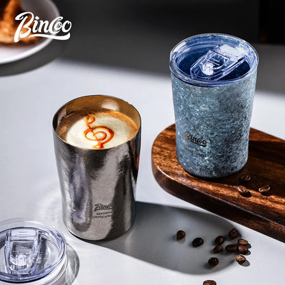 Bincoo GYKF2295 Qingniao Titanium Coffee Cup, 300ml Pure Titanium Double-Wall Tumbler, Frost Blue/Silver Colors, 99.8% Titanium Purity