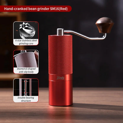 Bincoo Professional Manual Coffee Grinder Six Star Steel Knife Wheel Hand Cranked Coffee Grinder Portable Camping Barista Tools
