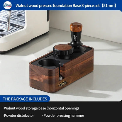 Bincoo Professional Espresso Tamping Station Portafiler Holder Wood Base with Distributor&Tamper 51/58mm Coffee Barista Tool Set