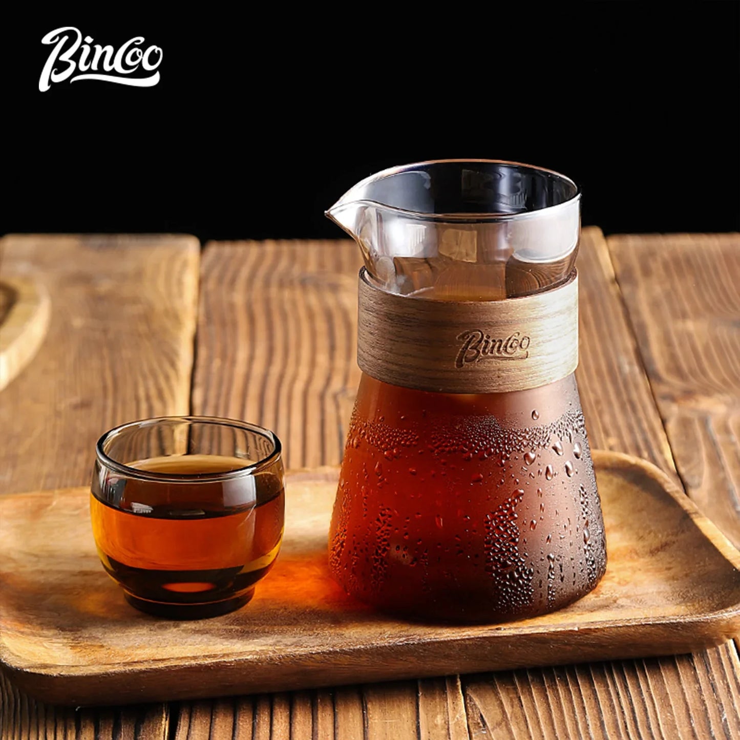 Bincoo 500ml Hand Brewed Coffee Sharing Pot with Wood Card Heat-Resistant High Borosilicate Glass Coffee Pot Coffee Barista Tool