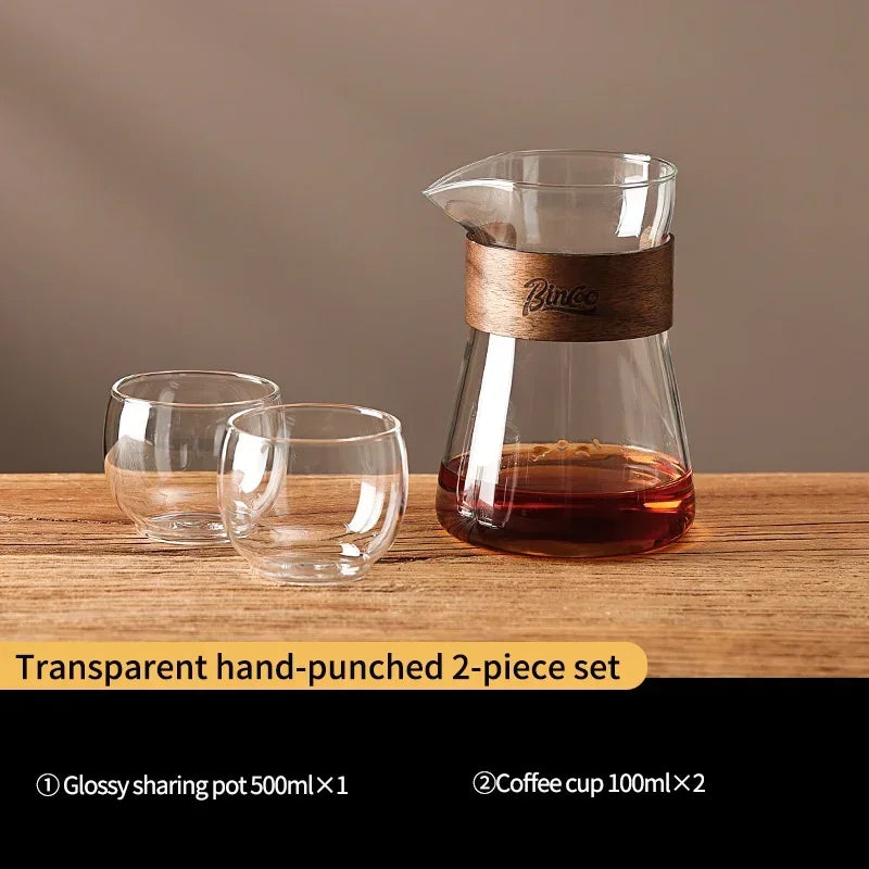 Bincoo 500ml Coffee Share Pot Pour Over Coffee Dripper Set Glass Server V01 Funnel Drip Maker Brewed Cup Coffee Sharing Pots Set