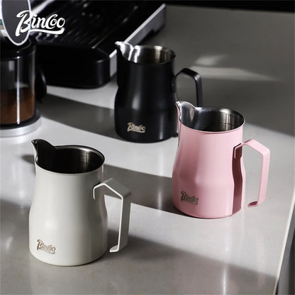 Bincoo GYKF0193 300/450ml Pink Milk Frothing Pitcher Stainless Steel Espresso Steaming Cup with Measurement Scale for Latte Art Barista