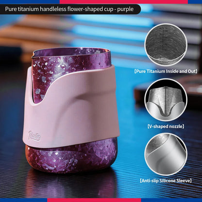 Bincoo Handleless Titanium Frothing Pitcher – Round Spout Latte Art Cup with Measuring Scale, Home Barista Tool