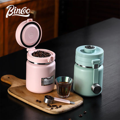Bincoo 1000ML Stainless Steel Sealed Coffee Canister Vacuum Coffee Beans Bags Storage Camping Airtight Container For Food Fresh