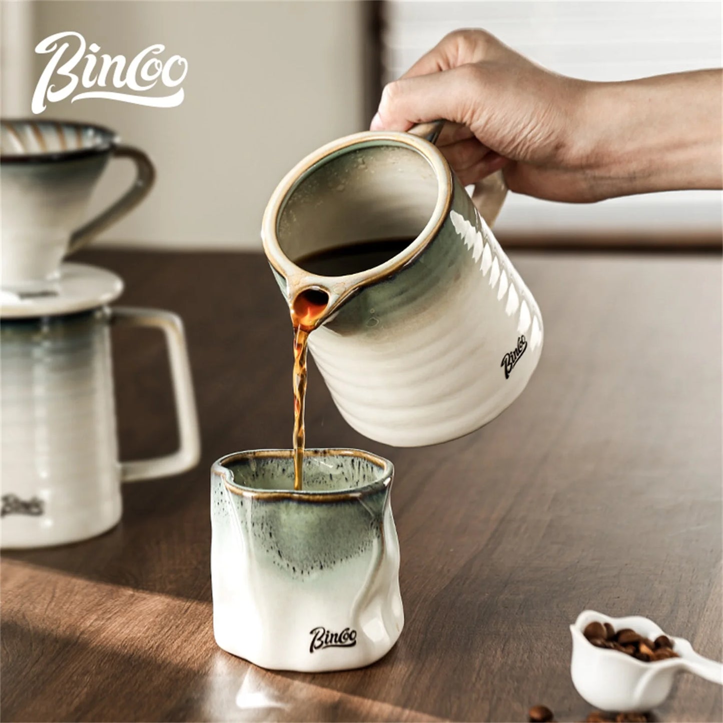 BINCOO Ceramic Coffee Filter Cup with Ceramic Coffee Pot Reusable Filters Coffee Maker Hand Brew Coffee Drip Funnel Filter Cup