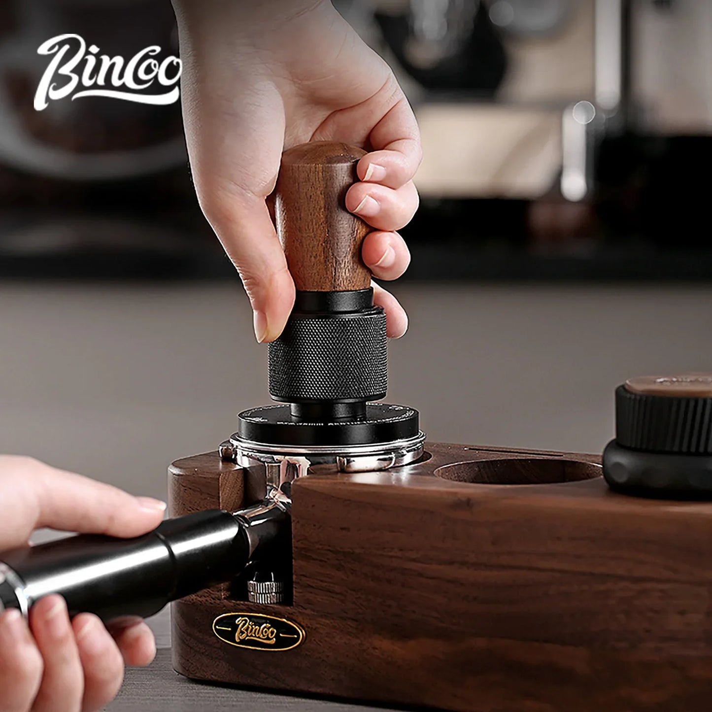 Bincoo 51MM/58MM 30lb Constant Pressure Espresso Coffee Tamper, Stainless Steel Ripple Base, Wood Handle for Home/Cafe Barista