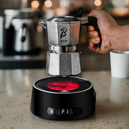 Bincoo Three valve Moka Pot Stainless Steel Body Electric Pottery Pot Home Italian Espresso Coffee Pot Set Barista Accessories