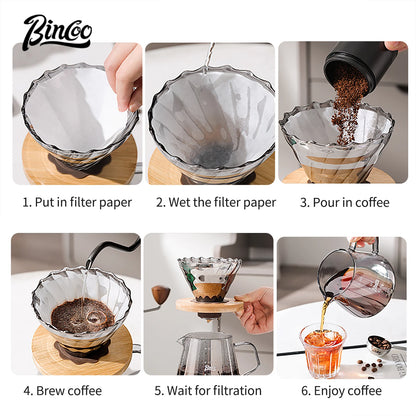 Bincoo 600ml Pour Over Coffee Dripper Coffee Pot Set Coffee Kettle Brewing Cup Octagonal Coffee Pot Coffee Tea pot Funnel Set