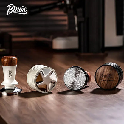 Bincoo 51/58MM Espresso Dispenser with Wooden Lid Adjustable Depth Coffee Masher Leveler Combination Set Home Barista Tools