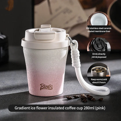 Bincoo 280ml Double Wall Ceramic Lined Travel Mug Portable Car Insulated Cup Stainless Steel Thermal Cup for Camping & Daily