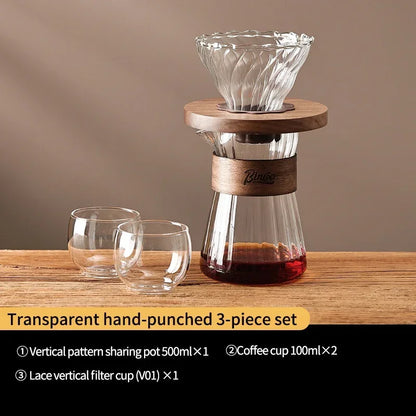 Bincoo 500ml Coffee Share Pot Pour Over Coffee Dripper Set Glass Server V01 Funnel Drip Maker Brewed Cup Coffee Sharing Pots Set
