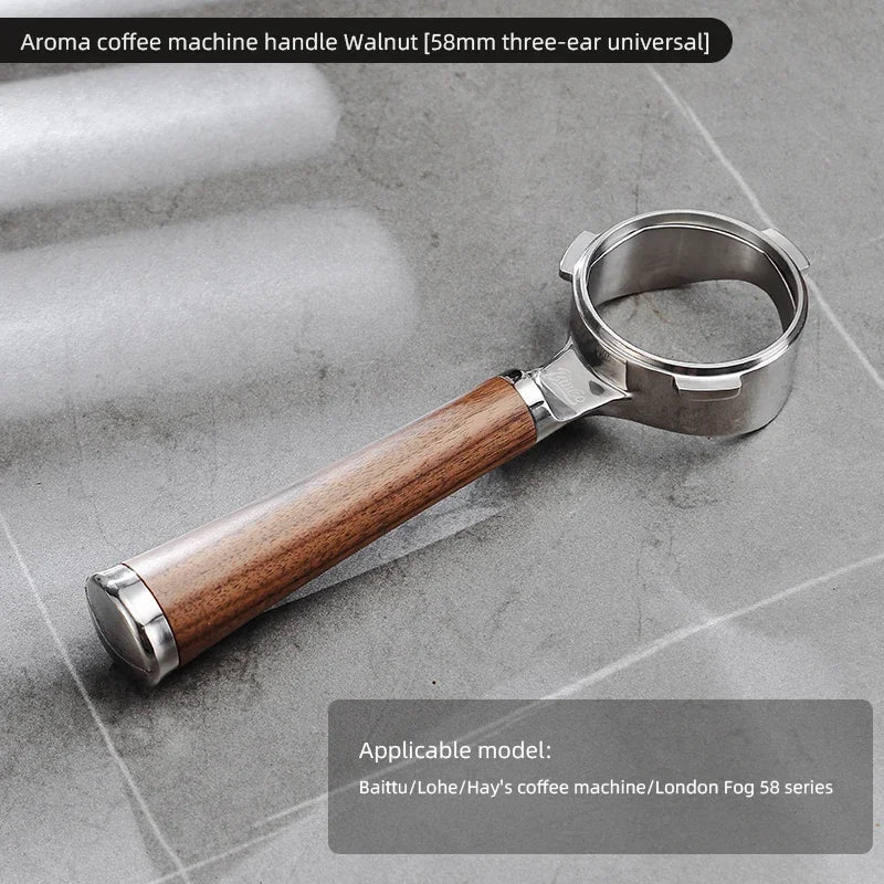 Bincoo Aroma Bottomless Portafilter, Walnut 58mm Universal, Espresso Machine Upgrade, Open Design Fits Delonghi Dongling