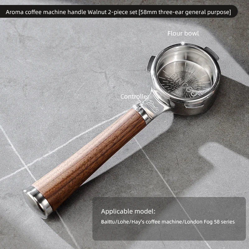 Bincoo Aroma Bottomless Portafilter, Walnut 58mm Universal, Espresso Machine Upgrade, Open Design Fits Delonghi Dongling