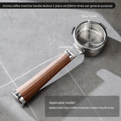 Bincoo Aroma Bottomless Portafilter, Walnut 58mm Universal, Espresso Machine Upgrade, Open Design Fits Delonghi Dongling