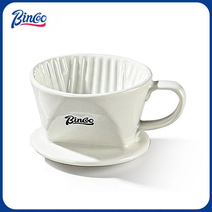 Bincoo Ceramic Trapezoid Coffee Dripper – Fan-Shaped 3-Hole Pour Over Filter Cone, Bonus 50PCS Filter Paper Included