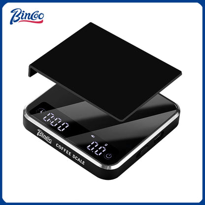 Bincoo Electronic Coffee Scale Digital Metal Body&Mirror Glass Portable Kitchen Scale With Timer Precision 0.01g Weight Barista