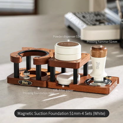 Bincoo Coffee Storage Base Powder Hammer Cloth Powder Dispenser Set Solid Wood Handle Filling Base With Magnetic 51/58MM