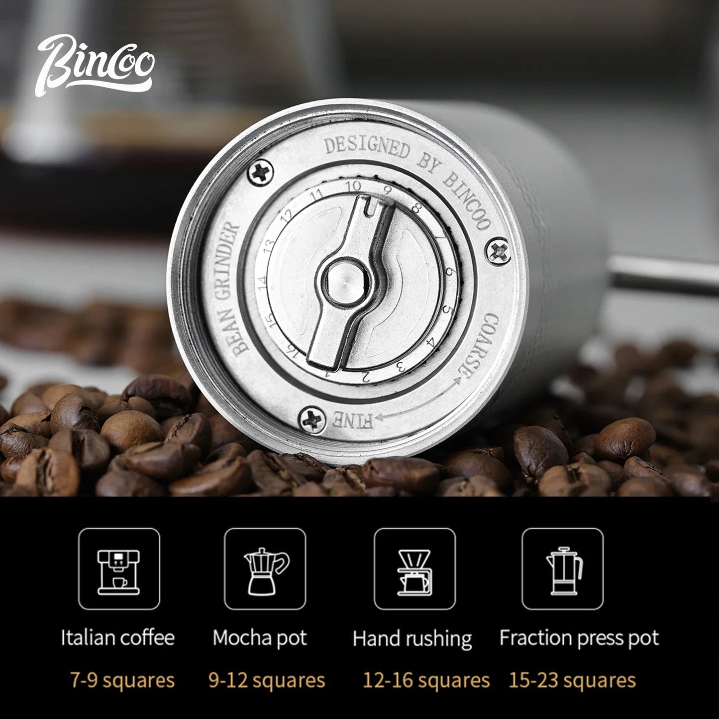 Bincoo Manual Coffee Grinder, 420 Stainless Steel Burrs, Professional Double Bearing Adjustable Grinder,Portable Coffee Grinding